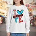 I Heart Books Love Reading Red And Stripe Animated Cat For Men Women Girls Kids Youth Long Sleeve Tee
