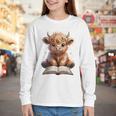 Highland Cow Reading Book Bookworm Youth Long Sleeve Tee