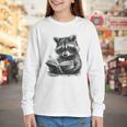 Raccoon With Book Cute Raccoons Reading Books Youth Long Sleeve Tee Raccoon With Book Cute Raccoons Reading Books Youth Long Sleeve Tee