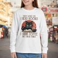 i Read Books And i Know Things Cat Reading Coffee Youth Long Sleeve Tee