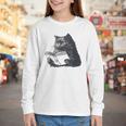 Reading Cat Cat Book Lover Youth Long Sleeve Tee