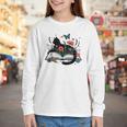 Retro Cute Cat Floral Book Librarian Vintage Floral Cat Book Youth Long Sleeve Tee