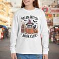 Salem WItch Book Club Halloween Raccoon Witch Reading Book Youth Long Sleeve Tee
