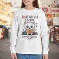 Unearth a Story Cute Kitten Summer Reading 2026 Cat Book Youth Long Sleeve Tee Unearth a Story Cute Kitten Summer Reading 2026 Cat Book Youth Long Sleeve Tee