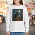Van Gogh Starry Night Art Cat And Book Lovers Premium Tri-Blend Youth Long Sleeve Tee