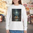 Vintage Ghost Book Reading Camping Gothic Halloween Teachers Youth Long Sleeve Tee