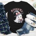 Boo Ghost Books Coquette Bow Halloween Women School Teacher Youth Long Sleeve Tee