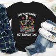 Too Many Books Not Enough Time Skeleton Flowers Reader Youth Long Sleeve Tee