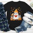 Cute Beanie Ghost Bookworm Cozy Book Reading Halloween Youth Long Sleeve Tee