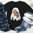 Cute Ghost Cat Reading Book Spooky Season Halloween Costume Youth Long Sleeve Tee