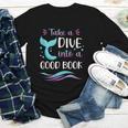 Cute Mermaid Librarian Teacher Dive Into A Good Book Reading Youth Long Sleeve Tee
