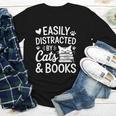 Easily Distracted By Cats And Books Reading Apparel Youth Long Sleeve Tee