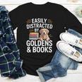 Easily Distracted By Goldens & Books Golden Retriever Dog Youth Long Sleeve Tee