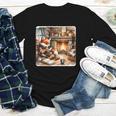 Fox Reads By Fireplace In Cabin Rustic Book Cozy Cup Tea Youth Long Sleeve Tee