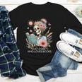 Just A Girl Who Loves Books Messy Bun Book Skeleton Bookworm Youth Long Sleeve Tee