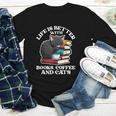 Life Is Better With Books Cats & Coffee Librarian Book Lover Youth Long Sleeve Tee