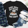 Women's Wild Dreams Reading Giraffe Book Reader Zoo Animals Kids Youth Long Sleeve Tee