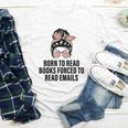 Born To Read Books Forced To Read Emails Messy Bun Reading Youth Long Sleeve Tee
