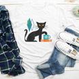 Cat Midcentury With Book And Coffee Atomic Age Mid Century Youth Long Sleeve Tee