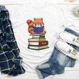 Cute Kawaii Kids Reading Books Glasses Red Panda Lover Youth Long Sleeve Tee