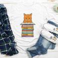 Cute Orange Tabby Cat Reading On Pile Of Books Youth Long Sleeve Tee