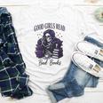 Good Girls Read Bad Books Sarcastic Skeleton Goth Skull Youth Long Sleeve Tee