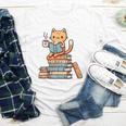 Kawaii Cat Coffee Books Teacher Men Women Girls Kids Youth Long Sleeve Tee