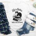 Life Is Better With Cats & Books Tuxedo Cat Mom Women Youth Long Sleeve Tee
