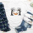 Skeleton Reading Book In Hammock Halloween Reader Youth Long Sleeve Tee