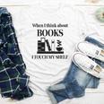 Women's When I Think About Books I Touch My Shelf Book Lover Bookish Youth Long Sleeve Tee