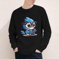 Adorable Book Lover Blue Jay With Reading Glasses Cute Youth Long Sleeve Tee