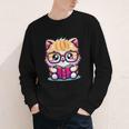 Adorable Book Lover Persian Cat With Reading Glasses Cute Youth Long Sleeve Tee