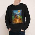 Bigfoot And Alien Reading Books Campfire Halloween Youth Long Sleeve Tee