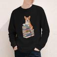 Bookworm Corgi Reading Books Drinking Coffee Dog Lover Youth Long Sleeve Tee