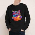 Cat Book Shirt Colorful Cat Reading Book Youth Long Sleeve Tee
