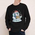 Cute Christmas Penguin Reading Book Cozy Winter Holiday Art Youth Long Sleeve Tee