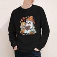 Cute Cozy Ghost Reading With Cat Book Lover Autumn Fall Youth Long Sleeve Tee Cute Cozy Ghost Reading With Cat Book Lover Autumn Fall Youth Long Sleeve Tee