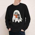 Cute Ghost Cat Reading Book Spooky Season Halloween Costume Youth Long Sleeve Tee