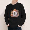 Cute Ghost Drinking Coffee Halloween Reading Book Retro Youth Long Sleeve Tee