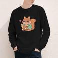 Cute Squirrel Reading A Book Lovers Anime Kawaii Women Kids Youth Long Sleeve Tee