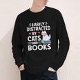 Easily Distracted By Cats And Books Cute Cat And Book Lovers Youth Long Sleeve Tee