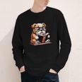 English Bulldog Reading a Book Dog For Men Women Girls Kids Youth Long Sleeve Tee
