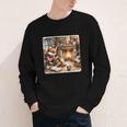 Fox Reads By Fireplace In Cabin Rustic Book Cozy Cup Tea Youth Long Sleeve Tee