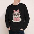 Ghost Reading Book Halloween Cat Lover Youth Long Sleeve Tee