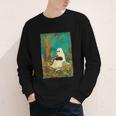 Groovy Ghost Reading Book Cat Halloween Ghost Teacher Youth Long Sleeve Tee