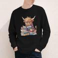 Highland Cow Reading Book Librarian Library Youth Long Sleeve Tee
