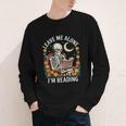 Leave Me Alone Skeleton Reading Book Floral Moon Librarian Youth Long Sleeve Tee