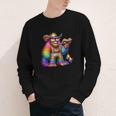 Rainbow Pride Bigfoot Reading Book With Heart Glasses Youth Long Sleeve Tee