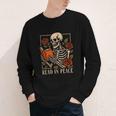 Read In Peace Skeleton Reading Book Halloween Teacher Youth Long Sleeve Tee Read In Peace Skeleton Reading Book Halloween Teacher Youth Long Sleeve Tee