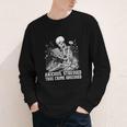 Skeleton Reading Book Anxious Stressed True Crime Obsessed Youth Long Sleeve Tee